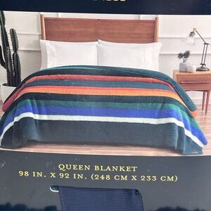 NWT Pendleton Sherpa Fleece Blanket Queen Evergreen Stripe Green Plush